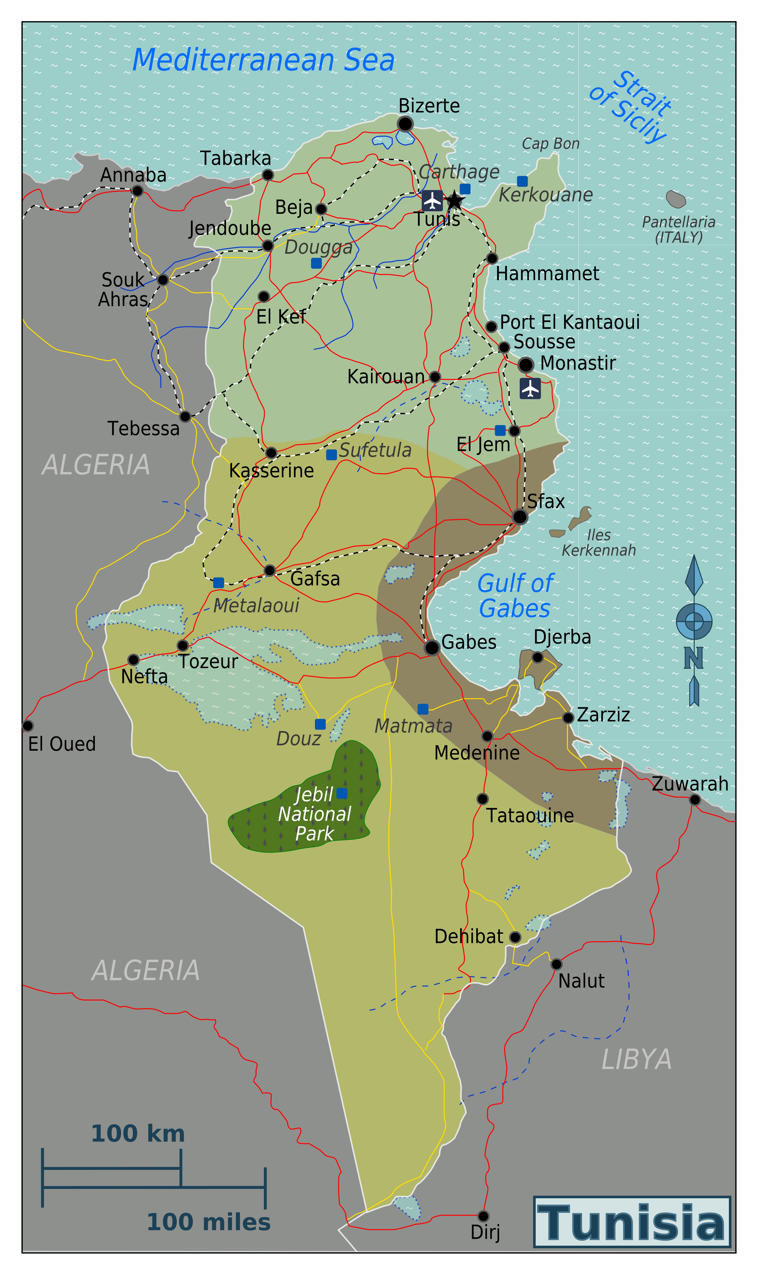 Географическая карта Туниса